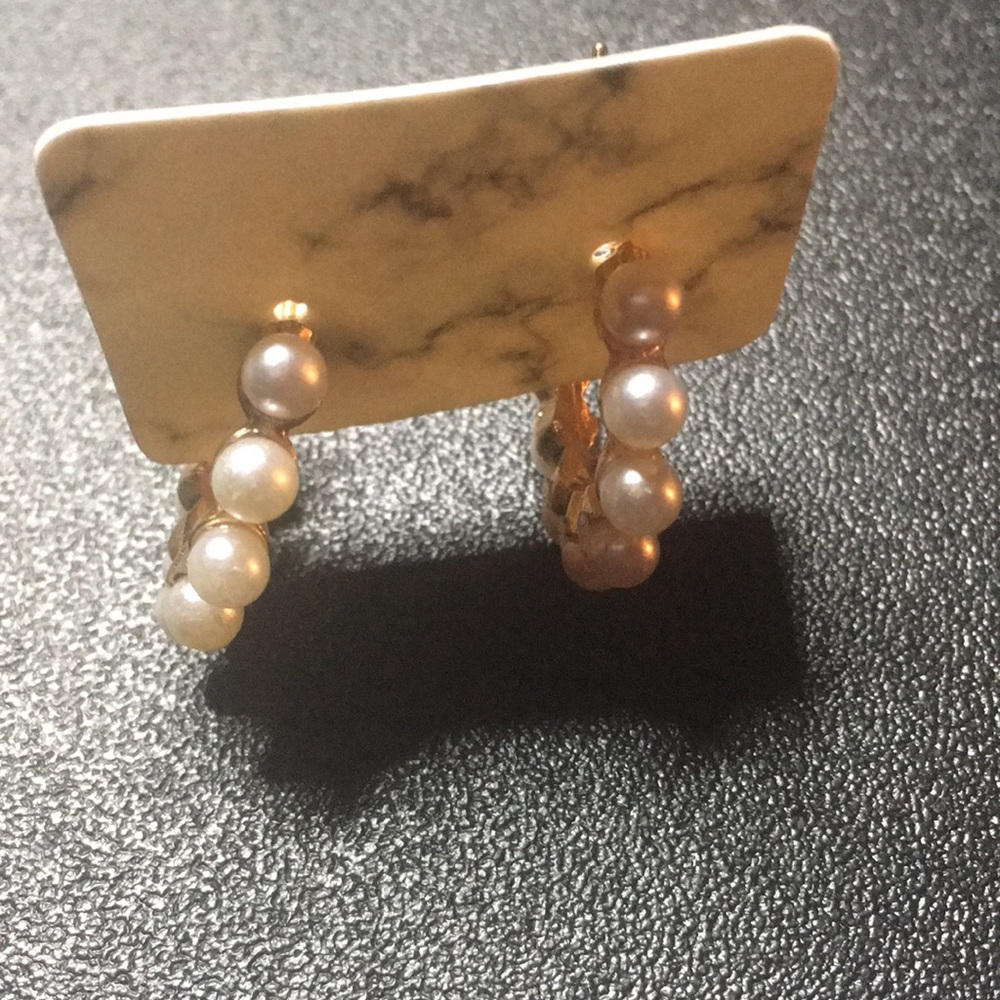 Gold Pearl Small Hoop Earrings